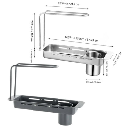 Retractable Kitchen Sink Draining Rack Water Filter Basket Storage Shelf Home - Silver