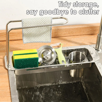 Retractable Kitchen Sink Draining Rack Water Filter Basket Storage Shelf Home - Silver