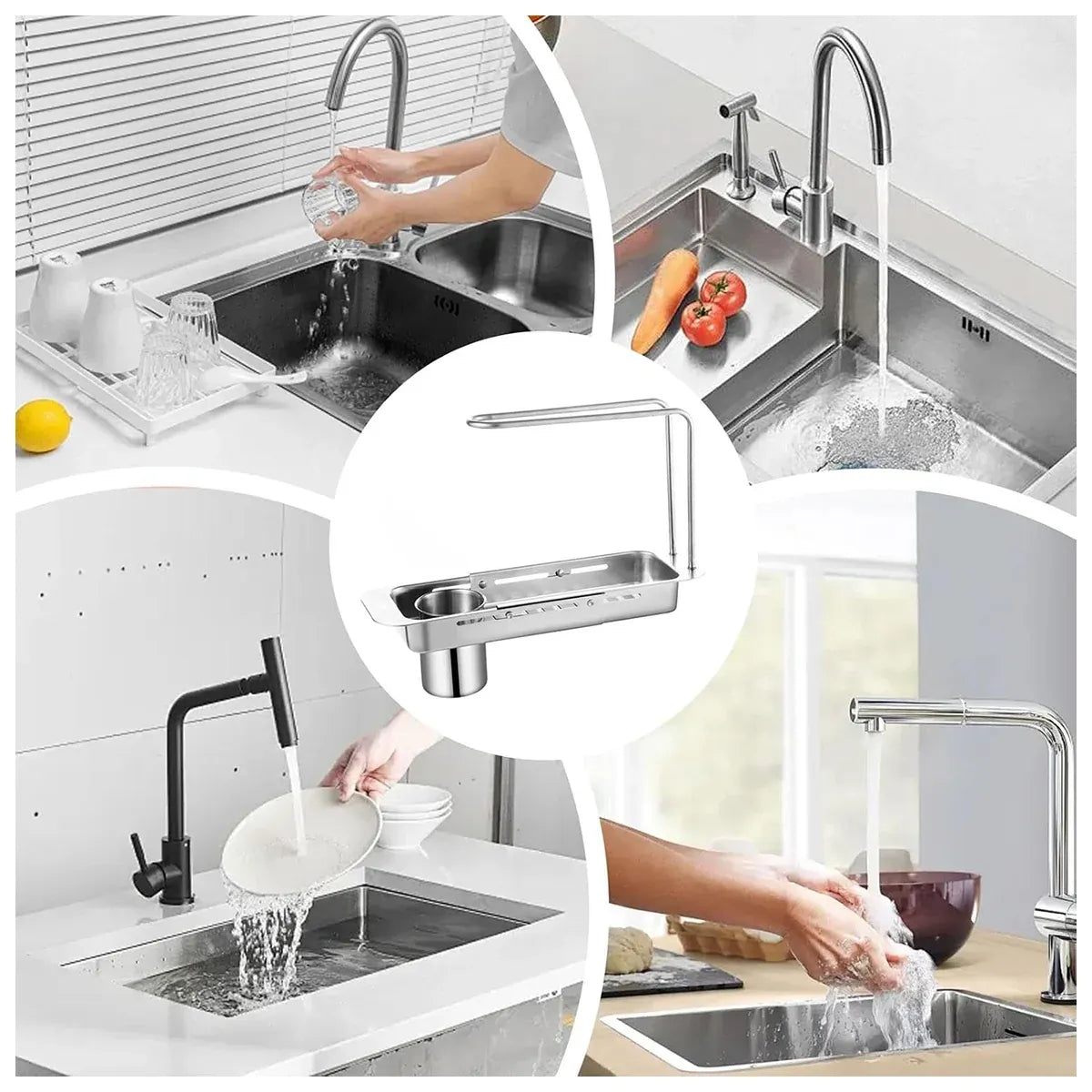 Retractable Kitchen Sink Draining Rack Water Filter Basket Storage Shelf Home - Silver