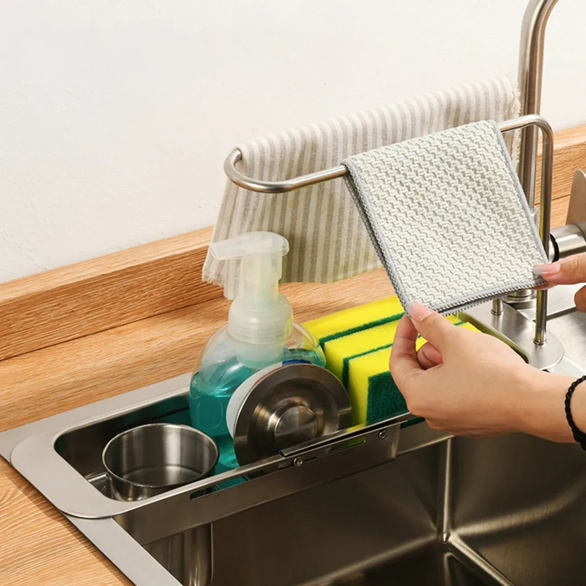 Retractable Kitchen Sink Draining Rack Water Filter Basket Storage Shelf Home - Silver