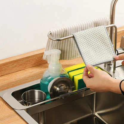 Retractable Kitchen Sink Draining Rack Water Filter Basket Storage Shelf Home - Silver