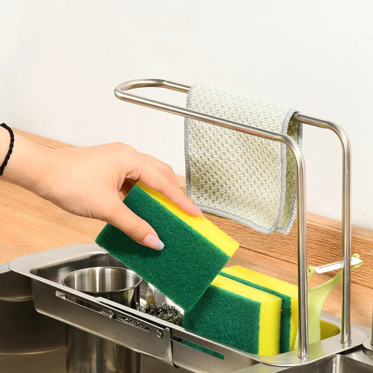 Retractable Kitchen Sink Draining Rack Water Filter Basket Storage Shelf Home - Silver