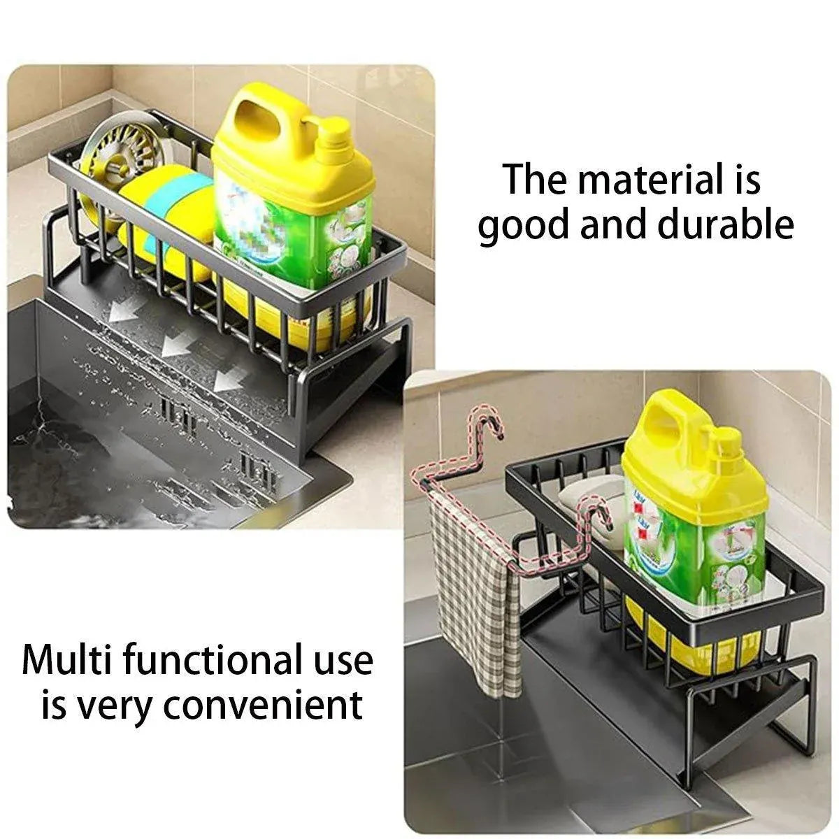 Kitchen Sink Caddy Storage Organizer Steel Sponge Soap Brush Holder Faucet Rack