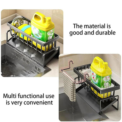 Kitchen Sink Caddy Storage Organizer Steel Sponge Soap Brush Holder Faucet Rack