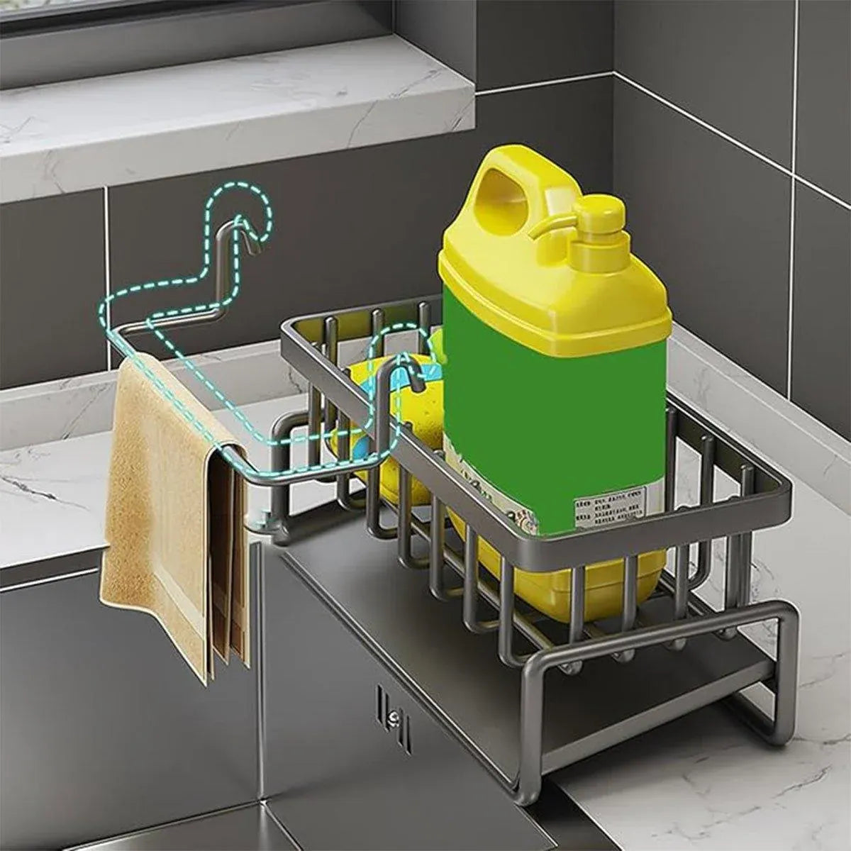 Kitchen Sink Caddy Storage Organizer Steel Sponge Soap Brush Holder Faucet Rack