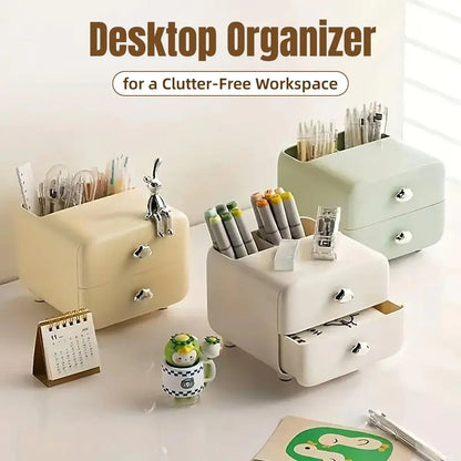 Multifunctional Desktop Organizer Storage Drawer Box for Office and Study Desks - Beige