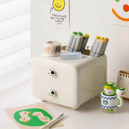 Multifunctional Desktop Organizer Storage Drawer Box for Office and Study Desks - Beige