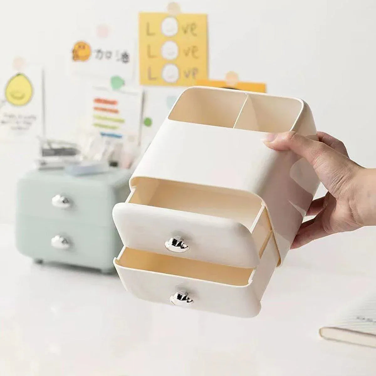 Multifunctional Desktop Organizer Storage Drawer Box for Office and Study Desks - Beige