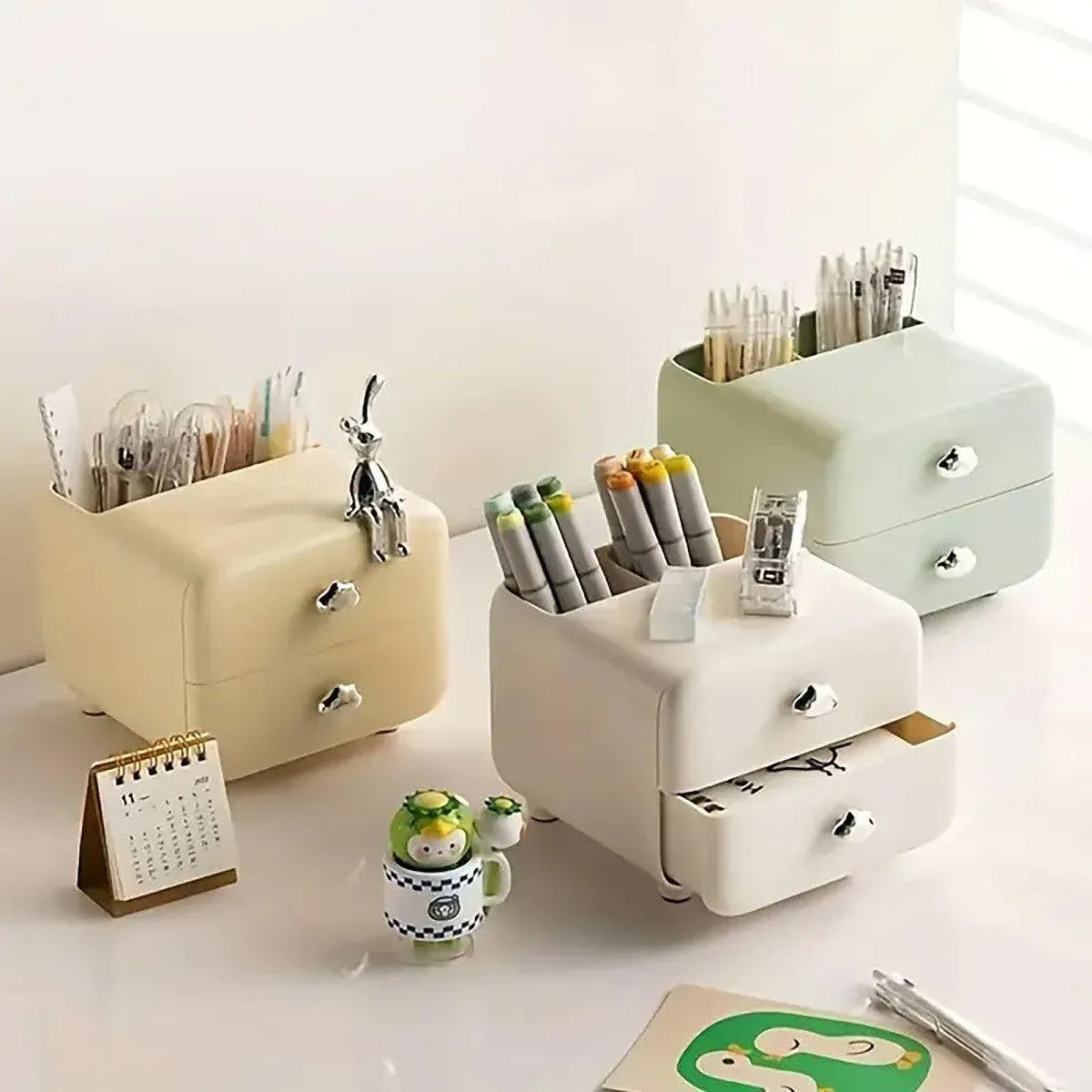 Multifunctional Desktop Organizer Storage Drawer Box for Office and Study Desks - Beige