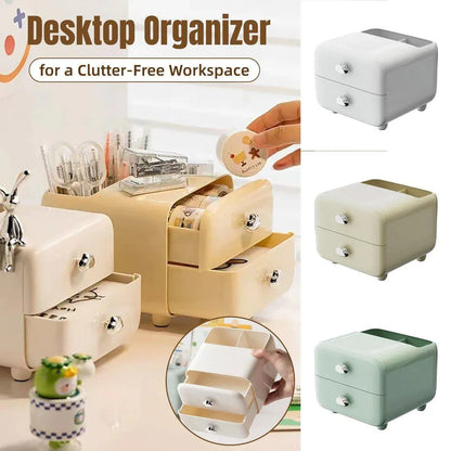 Multifunctional Desktop Organizer Storage Drawer Box for Office and Study Desks - Beige
