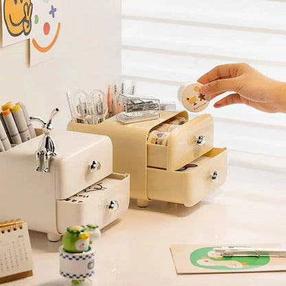 Multifunctional Desktop Organizer Storage Drawer Box for Office and Study Desks - White