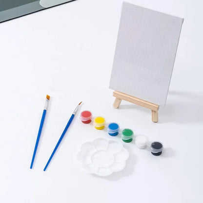 Mini Painting Easel Set DIY Art Kit with Small Canvas Frame Brush and Drawing Board