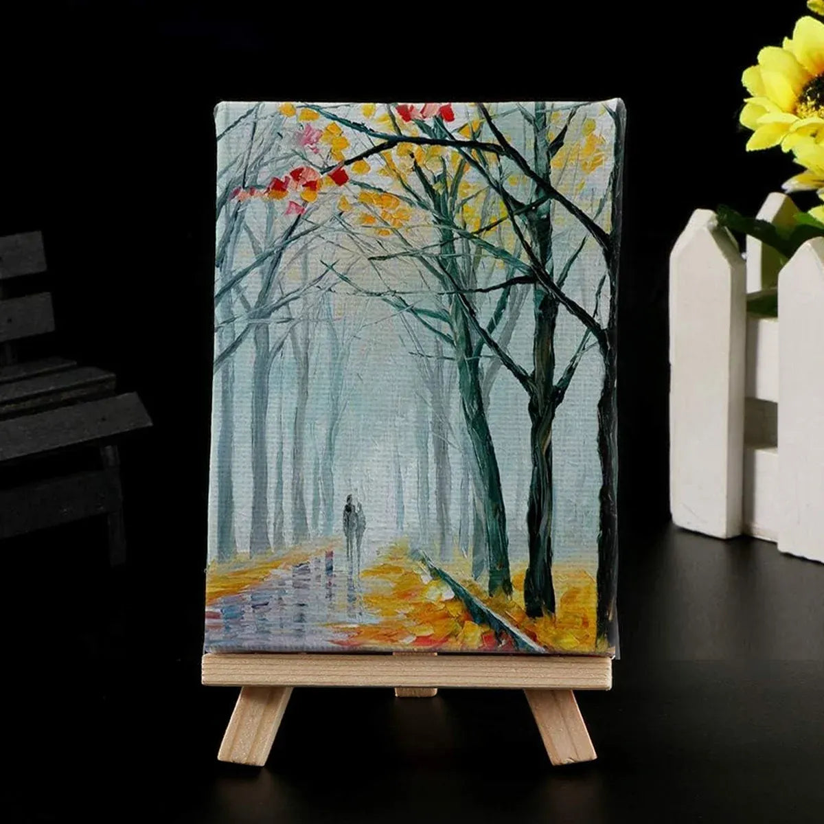Mini Painting Easel Set DIY Art Kit with Small Canvas Frame Brush and Drawing Board