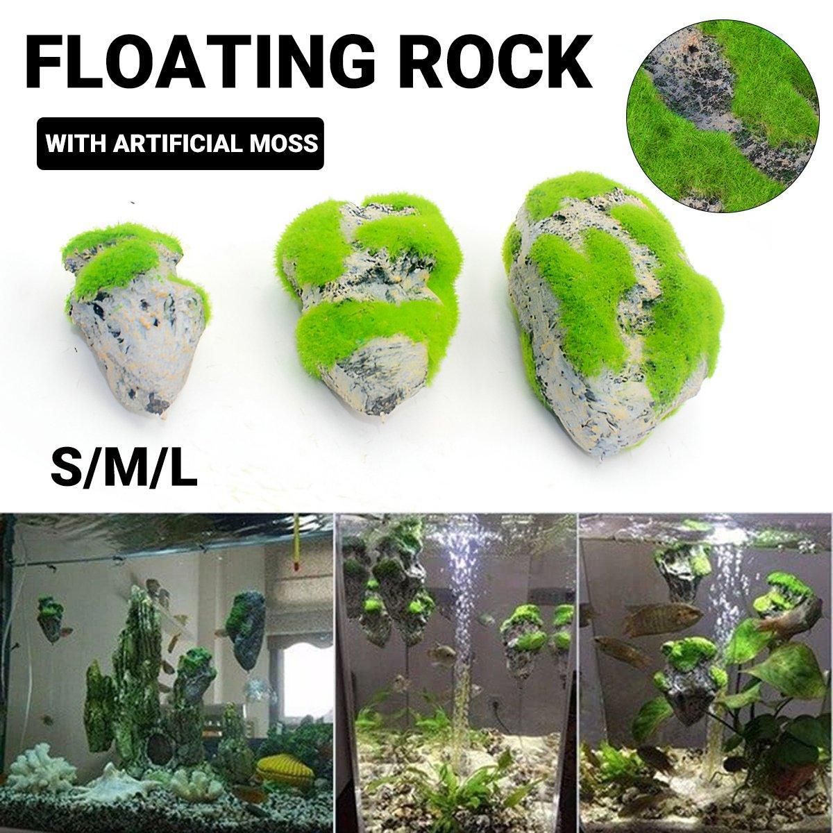 Artificial Floating Stone Pumice with Moss Aquarium Decoration Aquatic Landscape - M