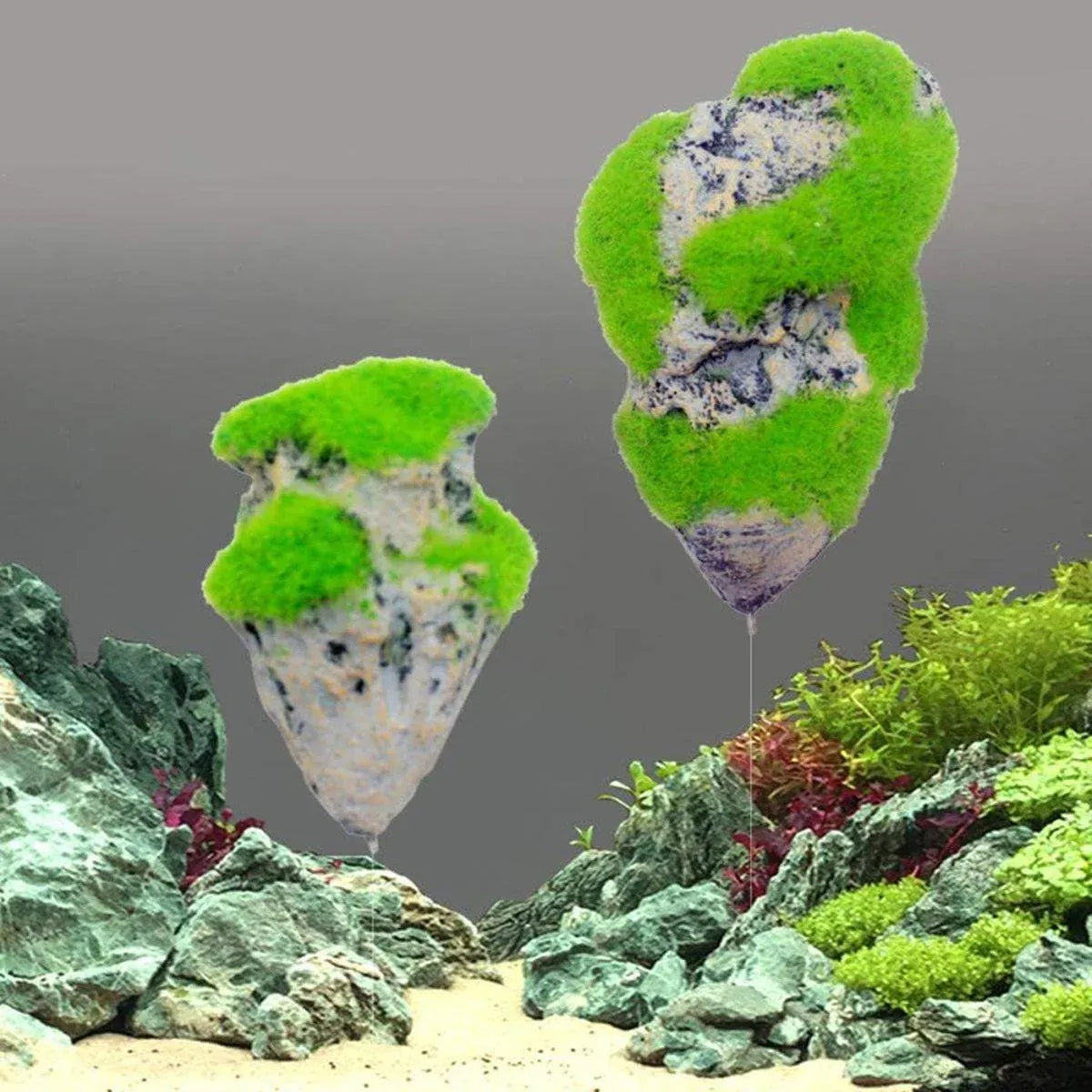 Artificial Floating Stone Pumice with Moss Aquarium Decoration Aquatic Landscape - M