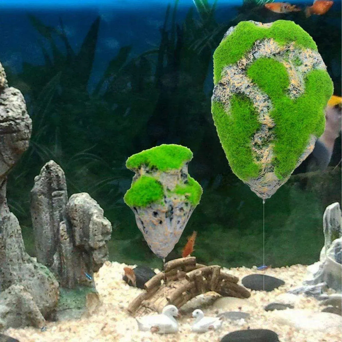 Artificial Floating Stone Pumice with Moss Aquarium Decoration Aquatic Landscape - M