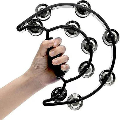 Double Half Moon Tambourine Handheld Musical Percussion Instrument Bell Drum - Blue