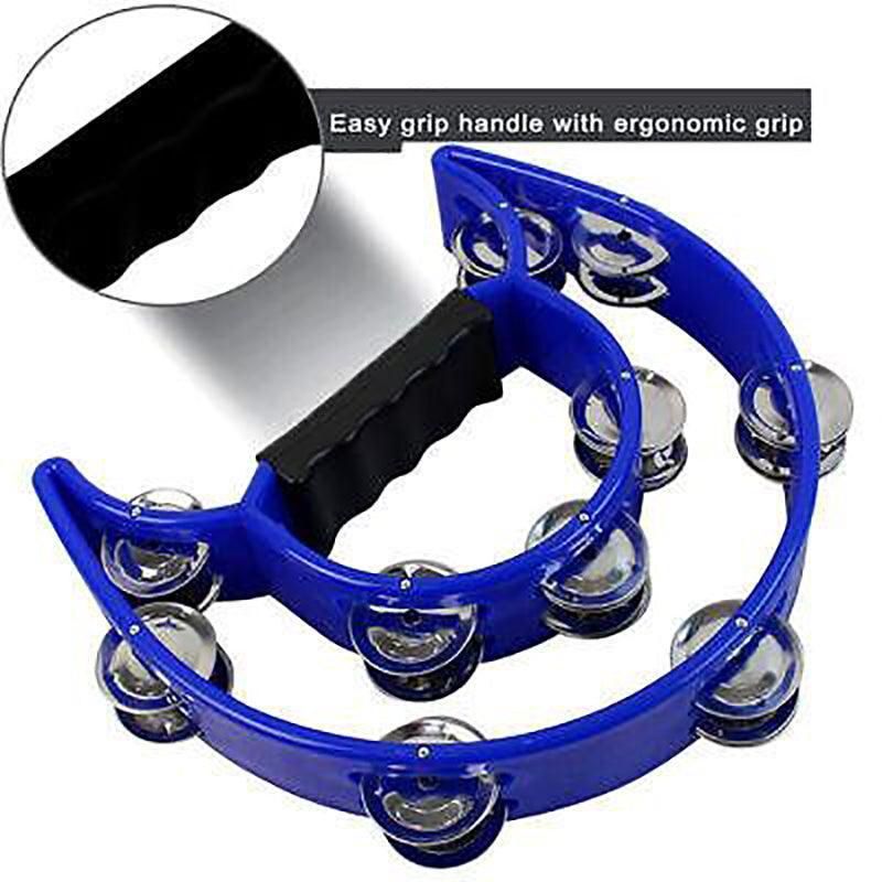 Double Half Moon Tambourine Handheld Musical Percussion Instrument Bell Drum - Blue