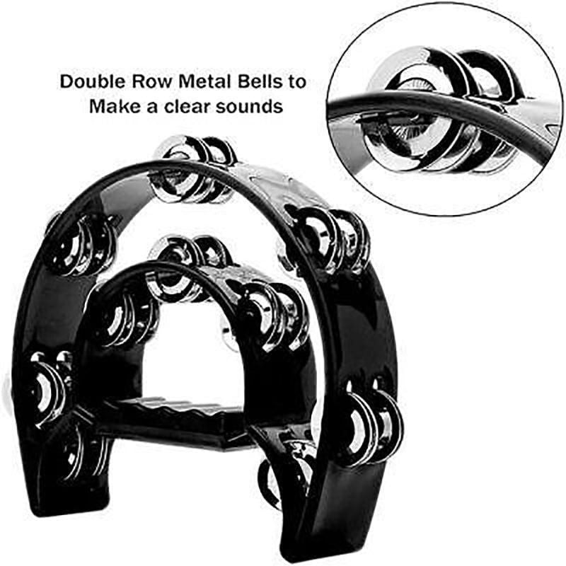 Double Half Moon Tambourine Handheld Musical Percussion Instrument Bell Drum - Green