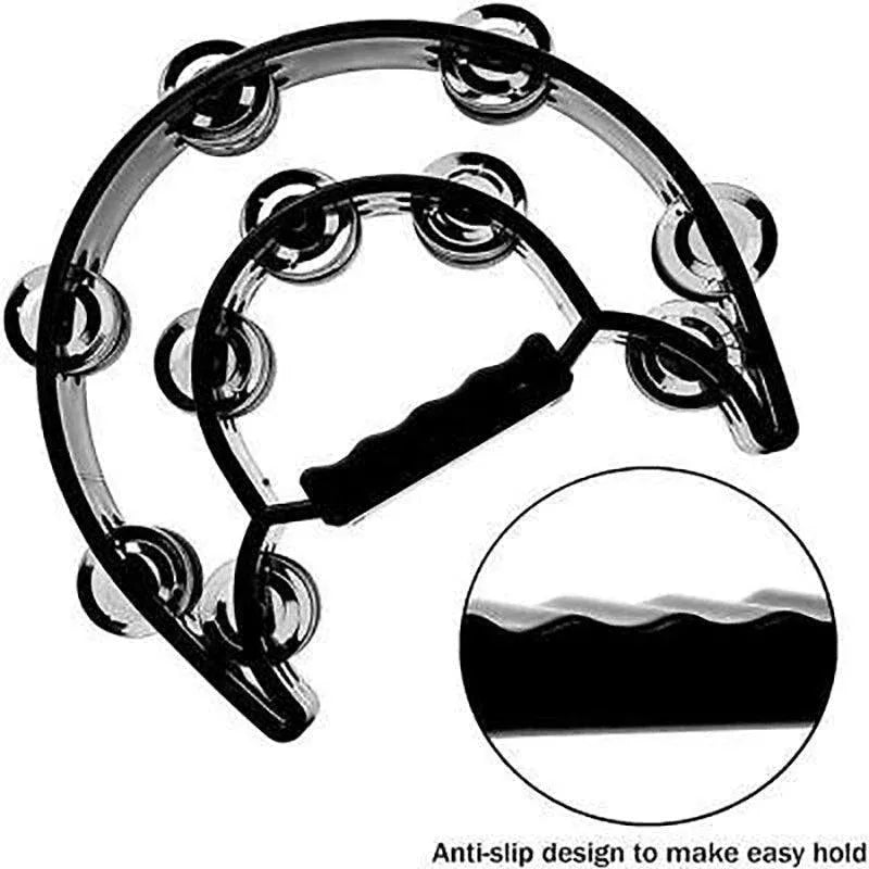 Double Half Moon Tambourine Handheld Musical Percussion Instrument Bell Drum - Green