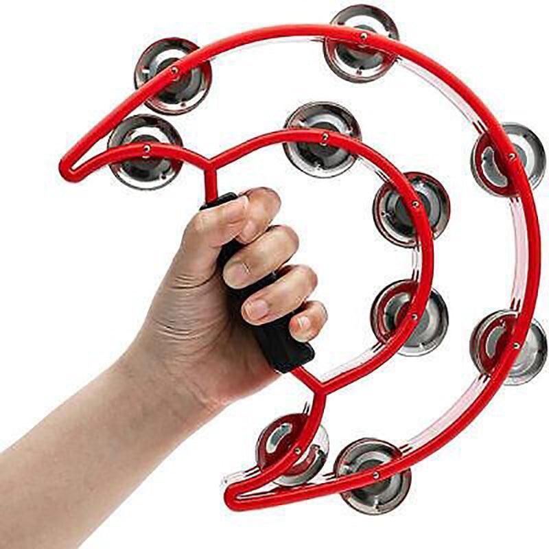 Double Half Moon Tambourine Handheld Musical Percussion Instrument Bell Drum - Green