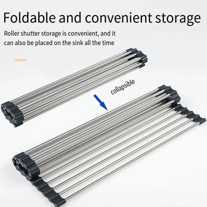 Multifunctional Stainless Steel Draining Rack Folding Sink Organizer for Kitchen - 580 x 400mm