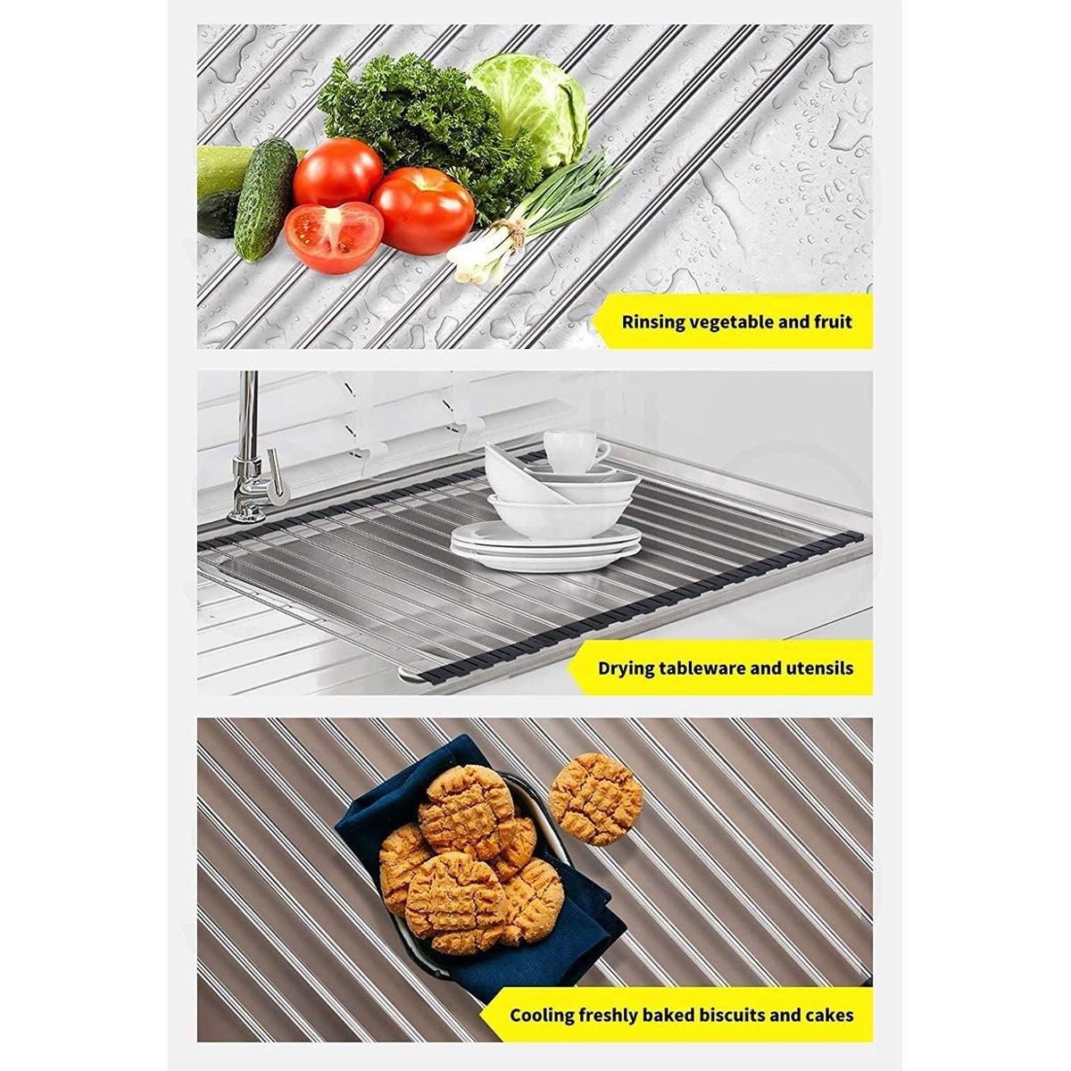 Multifunctional Stainless Steel Draining Rack Folding Sink Organizer for Kitchen - 580 x 400mm