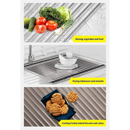 Multifunctional Stainless Steel Draining Rack Folding Sink Organizer for Kitchen - 580 x 400mm