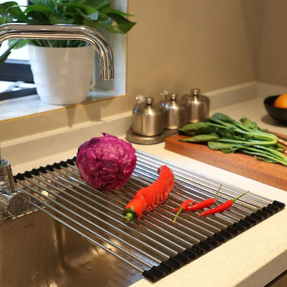Multifunctional Stainless Steel Draining Rack Folding Sink Organizer for Kitchen - 580 x 400mm