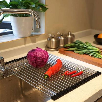 Multifunctional Stainless Steel Draining Rack Folding Sink Organizer for Kitchen - 580 x 400mm