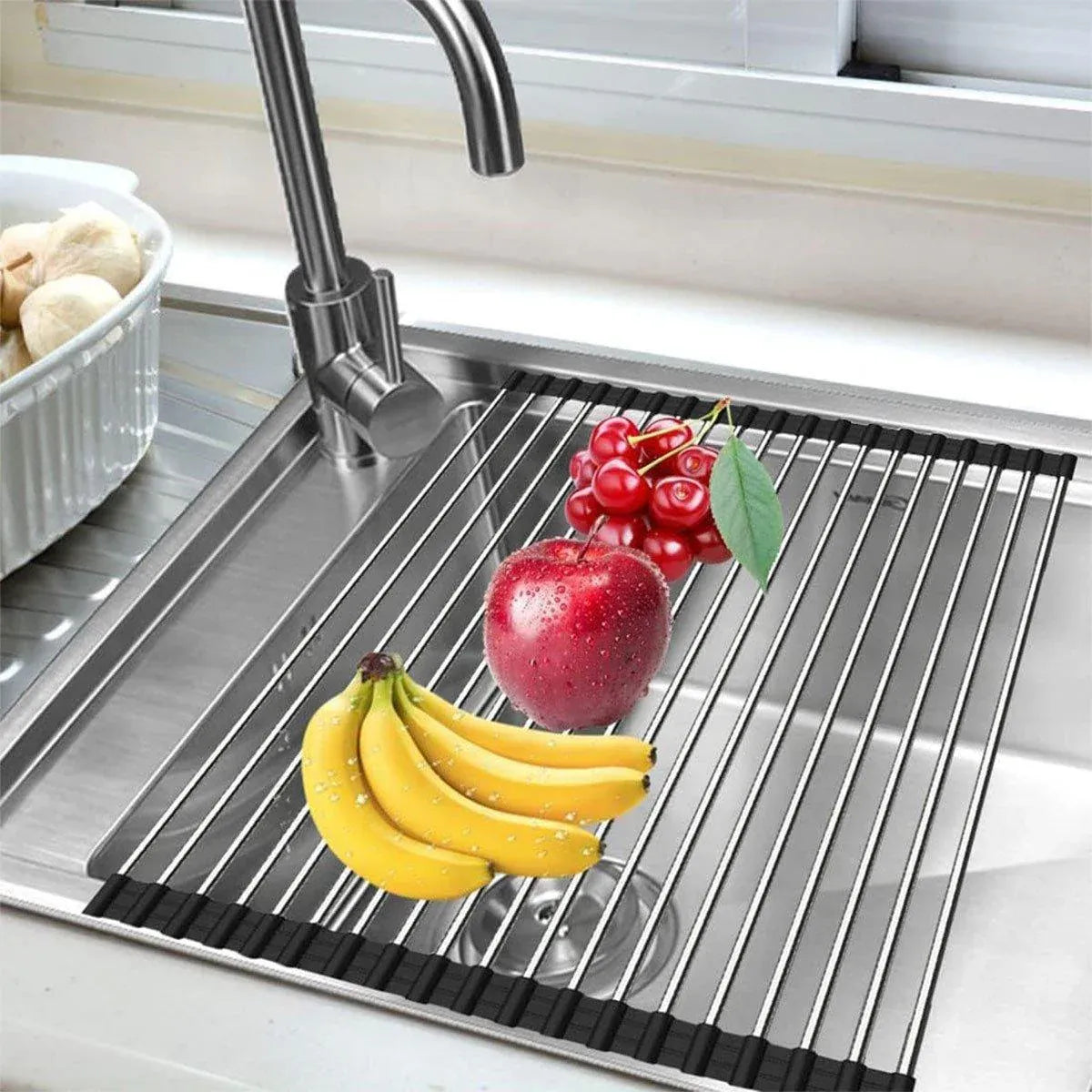 Multifunctional Stainless Steel Draining Rack Folding Sink Organizer for Kitchen - 580 x 400mm