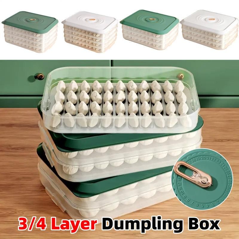 3/4 Layer Large Capacity Dumpling Box Sealed Fresh Wonton Storage Container - Green-3 Layer