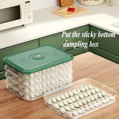 3/4 Layer Large Capacity Dumpling Box Sealed Fresh Wonton Storage Container - Green-4 Layer