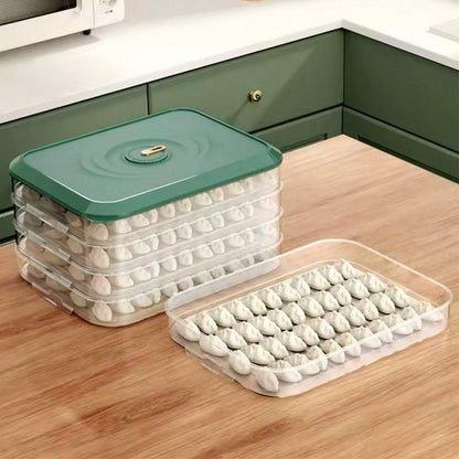 3/4 Layer Large Capacity Dumpling Box Sealed Fresh Wonton Storage Container - Green-4 Layer