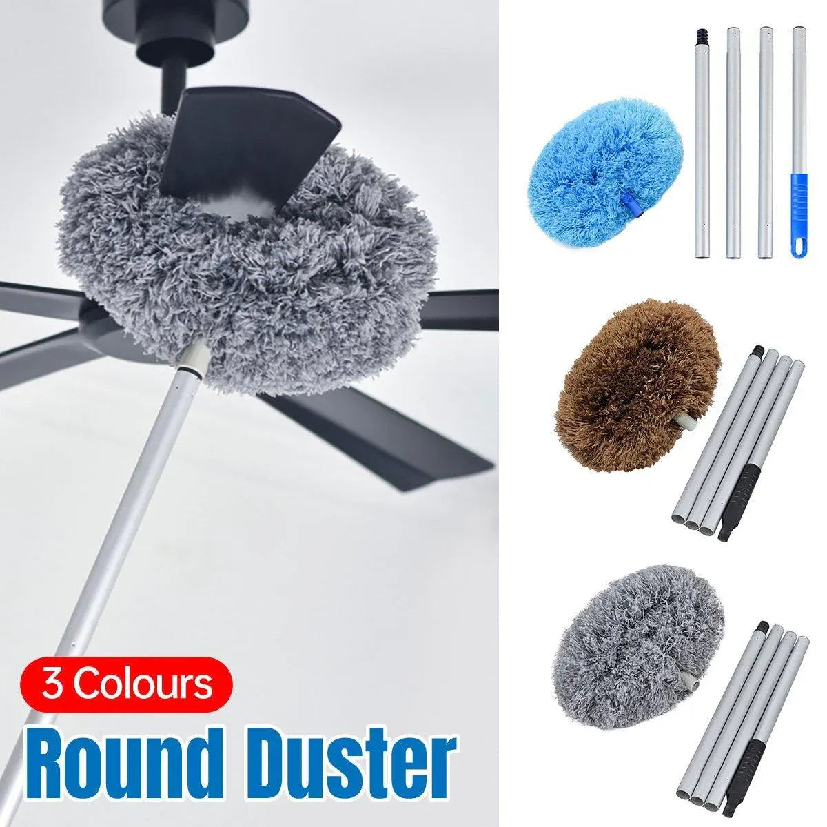 Extendable and Assembled Ceiling Duster Round Brush Dust Sweeper Cleaning Tool - Blue
