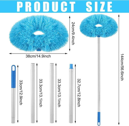 Extendable and Assembled Ceiling Duster Round Brush Dust Sweeper Cleaning Tool - Blue