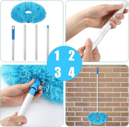 Extendable and Assembled Ceiling Duster Round Brush Dust Sweeper Cleaning Tool - Blue