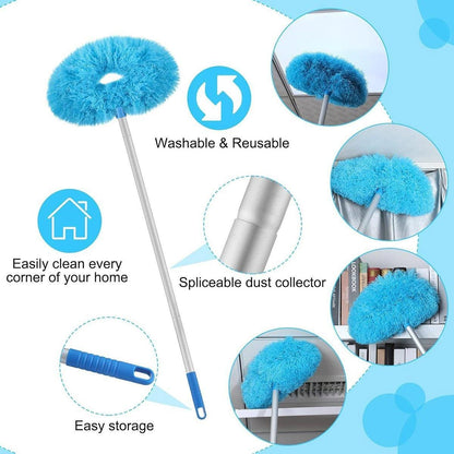 Extendable and Assembled Ceiling Duster Round Brush Dust Sweeper Cleaning Tool - Blue