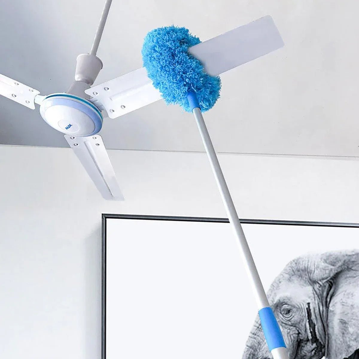 Extendable and Assembled Ceiling Duster Round Brush Dust Sweeper Cleaning Tool - Blue
