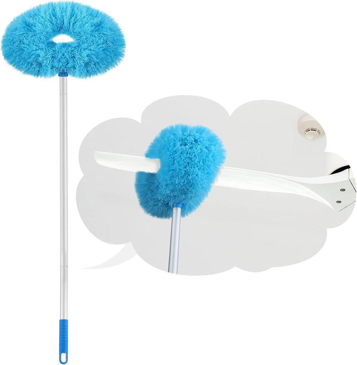 Extendable and Assembled Ceiling Duster Round Brush Dust Sweeper Cleaning Tool - Blue