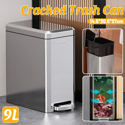 Kitchen Trash Can 9L Household Pedal Bin with Lid Large Capacity Waste Bucket - Stainless Steel
