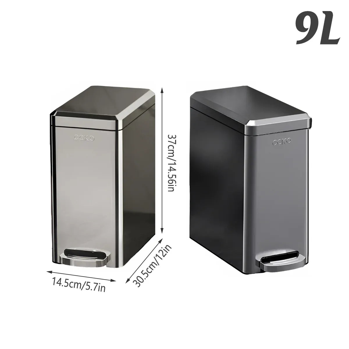 Kitchen Trash Can 9L Household Pedal Bin with Lid Large Capacity Waste Bucket - Stainless Steel
