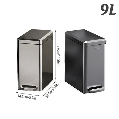 Kitchen Trash Can 9L Household Pedal Bin with Lid Large Capacity Waste Bucket - Stainless Steel