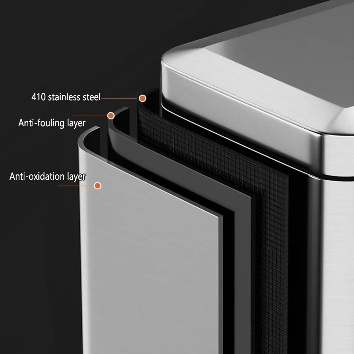 Kitchen Trash Can 9L Household Pedal Bin with Lid Large Capacity Waste Bucket - Stainless Steel