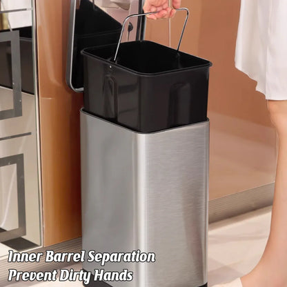 Kitchen Trash Can 9L Household Pedal Bin with Lid Large Capacity Waste Bucket - Stainless Steel