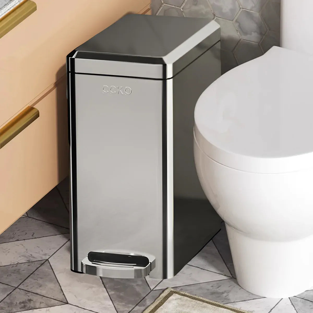 Kitchen Trash Can 9L Household Pedal Bin with Lid Large Capacity Waste Bucket - Stainless Steel