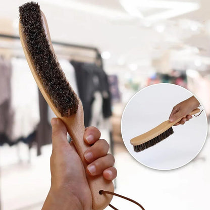 2PCS Wooden Handle Horsehair Clothes Brush Dust Remover Household Cleaning Brush