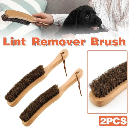 2PCS Wooden Handle Horsehair Clothes Brush Dust Remover Household Cleaning Brush