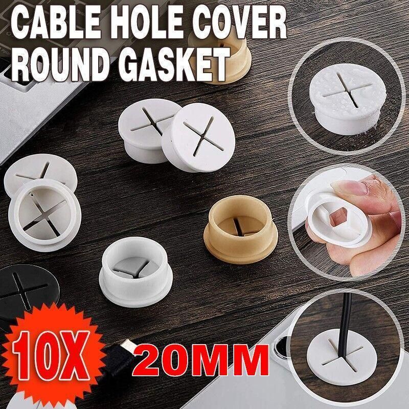 10 PCS 20mm Desk Cord Grommet, Flexible Silicone Cable Hole Cover Round Gasket - Black