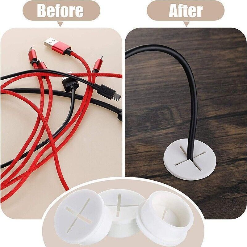 10 PCS 20mm Desk Cord Grommet, Flexible Silicone Cable Hole Cover Round Gasket - Black